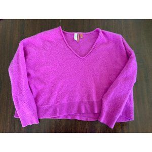 Anthropologie Pilcro Valani Boxy Cashmere V Neck Sweater Fuschia Small